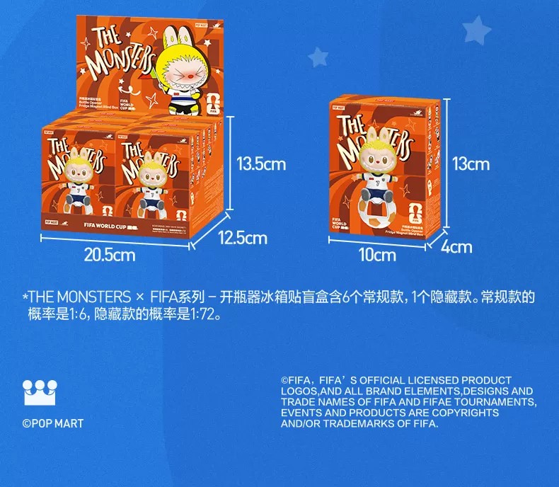 POPMART泡泡玛特THE MONSTERS × FIFA开瓶器冰箱贴盲盒